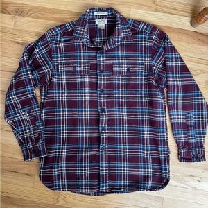 L.L. Bean Men's Burgundy and Blue Plaid Shirt